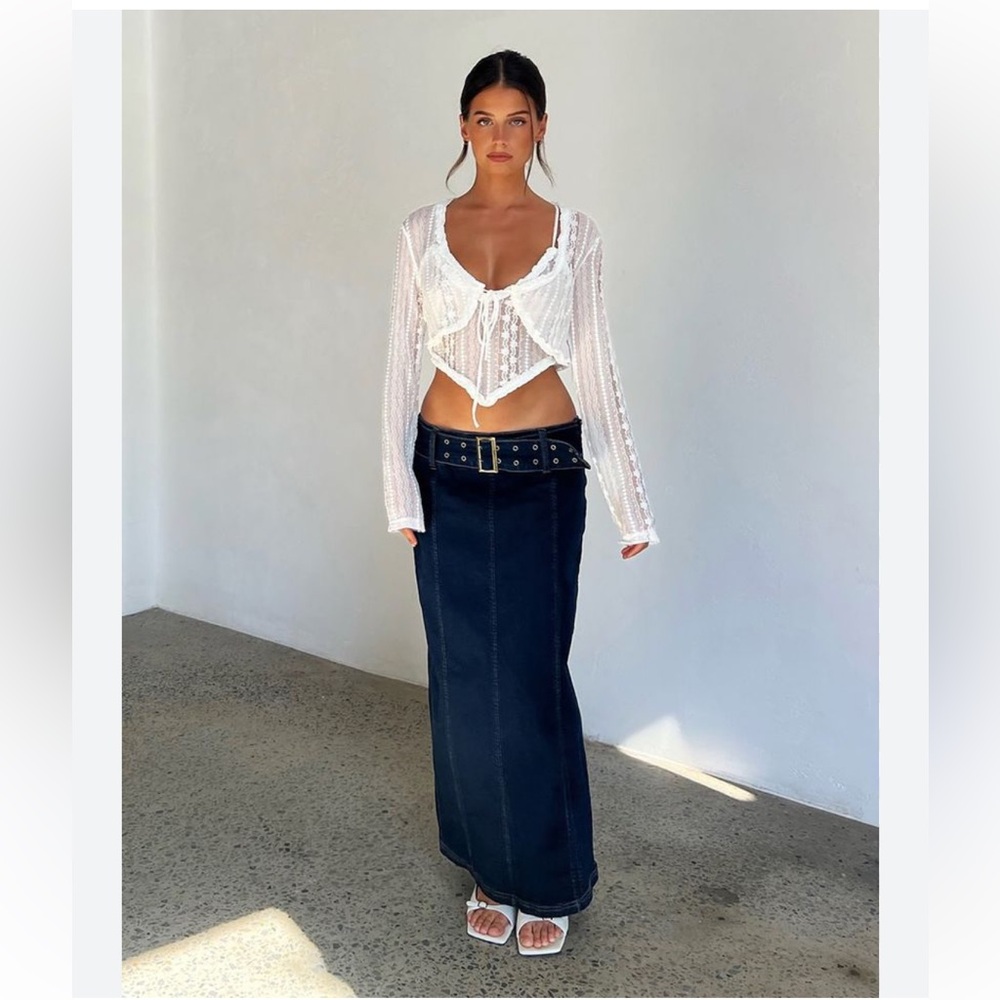 Tiger Mist Denim Jean Maxi Skirt with Belt